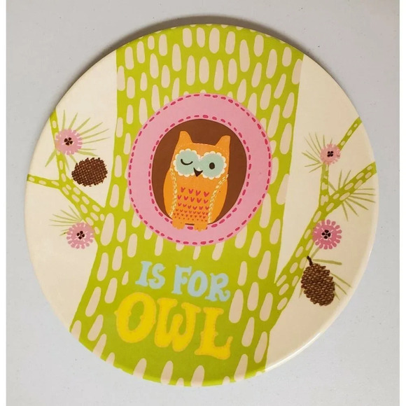 Pottery Barn Kids Alphabet Plate Melamine Owl - Picture 3 of 4